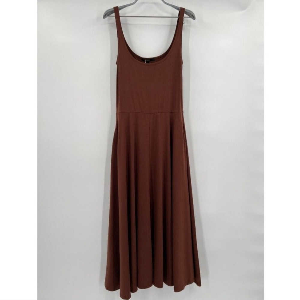 Quince Women’s Brown Tencel Jersey Fit & Flare Dress sz M NWT Sleeveless Midi